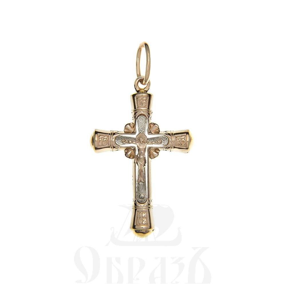 золотой крест с молитвой "спаси и сохрани", 585 проба красного и белого цвета (арт. п30058-з5кб)