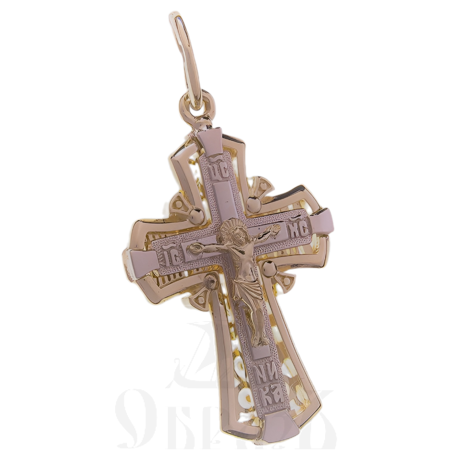 золотой крест с молитвой "спаси и сохрани", 585 проба красного и белого цвета (арт. п30035-з5кб)
