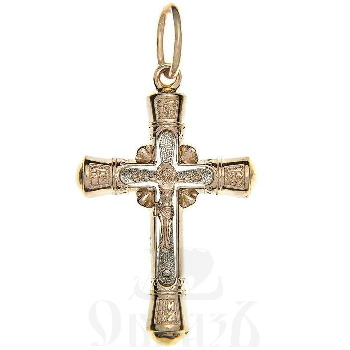 золотой крест с молитвой "спаси и сохрани", 585 проба красного и белого цвета (арт. п30058-з5кб)