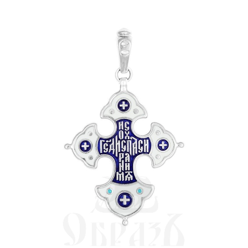 крест «голгофа. молитва «спаси и сохрани», серебро 925 проба с эмалью (арт. 103.455)