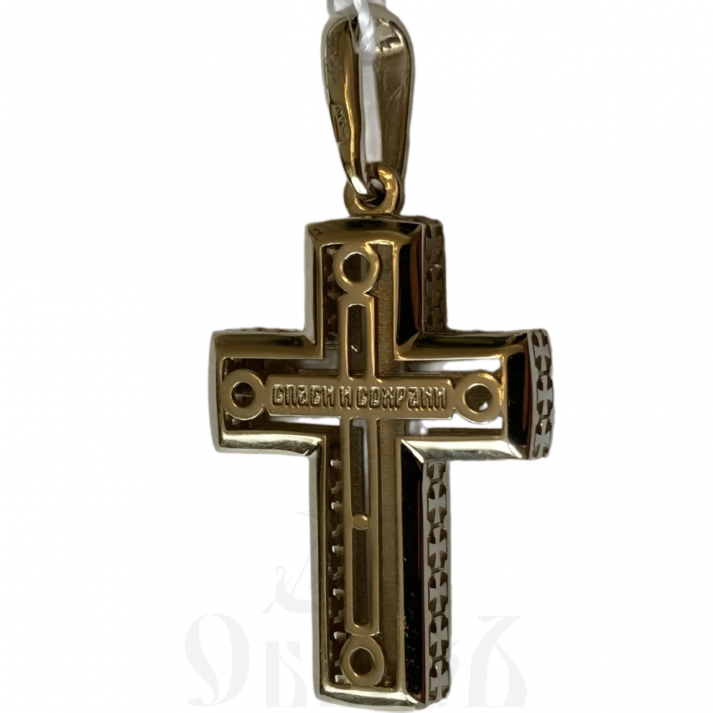 золотой крест с молитвой "спаси и сохрани", 585 проба белого цвета (арт. п-1354-з5б)