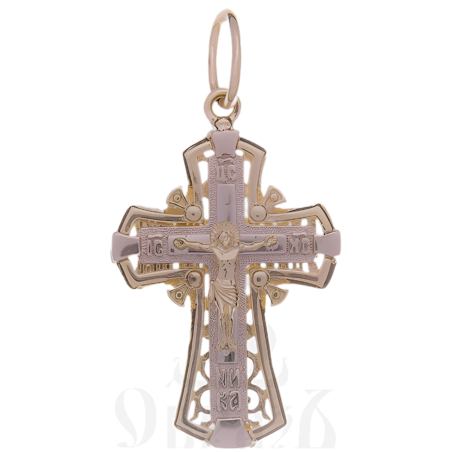 золотой крест с молитвой "спаси и сохрани", 585 проба красного и белого цвета (арт. п30035-з5кб)