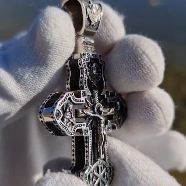 крест «распятие, архангел михаил», серебро 925 проба эбен (арт. кэ010а)